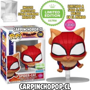 FUNKO POP MOVIES MARVEL SPIDERMAN ACROSS THE SPIDERVERSE - SPIDER CAT FLOCKED 1509  + PROTECTOR PREMIUM STACK EXCLUSIVO LIMITADO ULTRA 5000 PIEZAS EN EL MUNDO