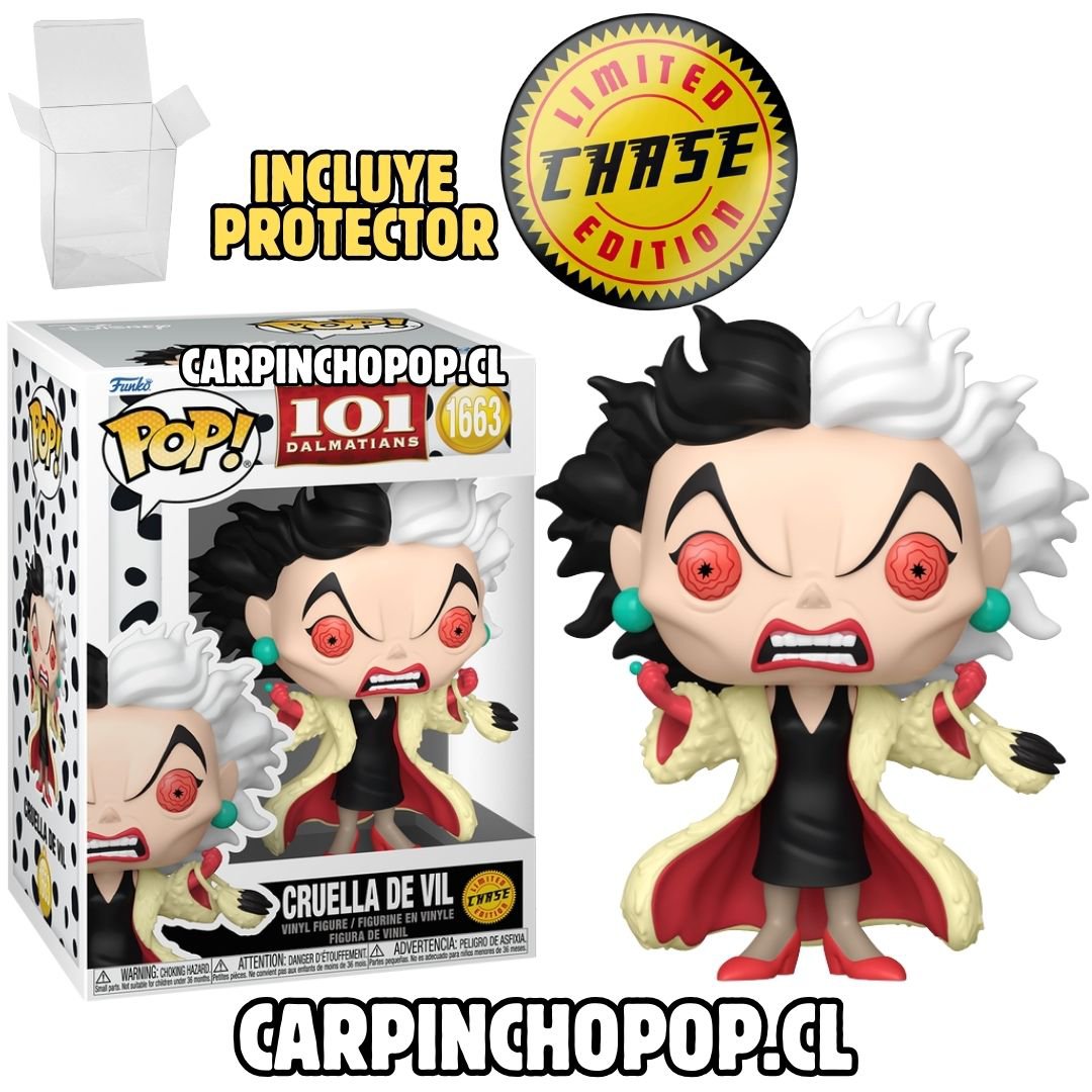 FUNKO POP DISNEY 101 DALMATAS - CRUELLA DE VIL 1663 LIMITED CHASE EDITION + PROTECTOR DE REGALO