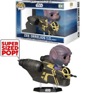 FUNKO POP DELUXE MOVIES STAR WARS THE MANDALORIAN AND GROGU - ZEBB ORRELIOS  IN THE RAZOR CREST 838 SUPER SIZED POP