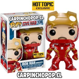 FUNKO POP MARVEL CAPTAIN AMERICA CIVIL WAR - IRON MAN 136 EXCLUSIVO HOT TOPIC + PROTECTOR DE REGALO