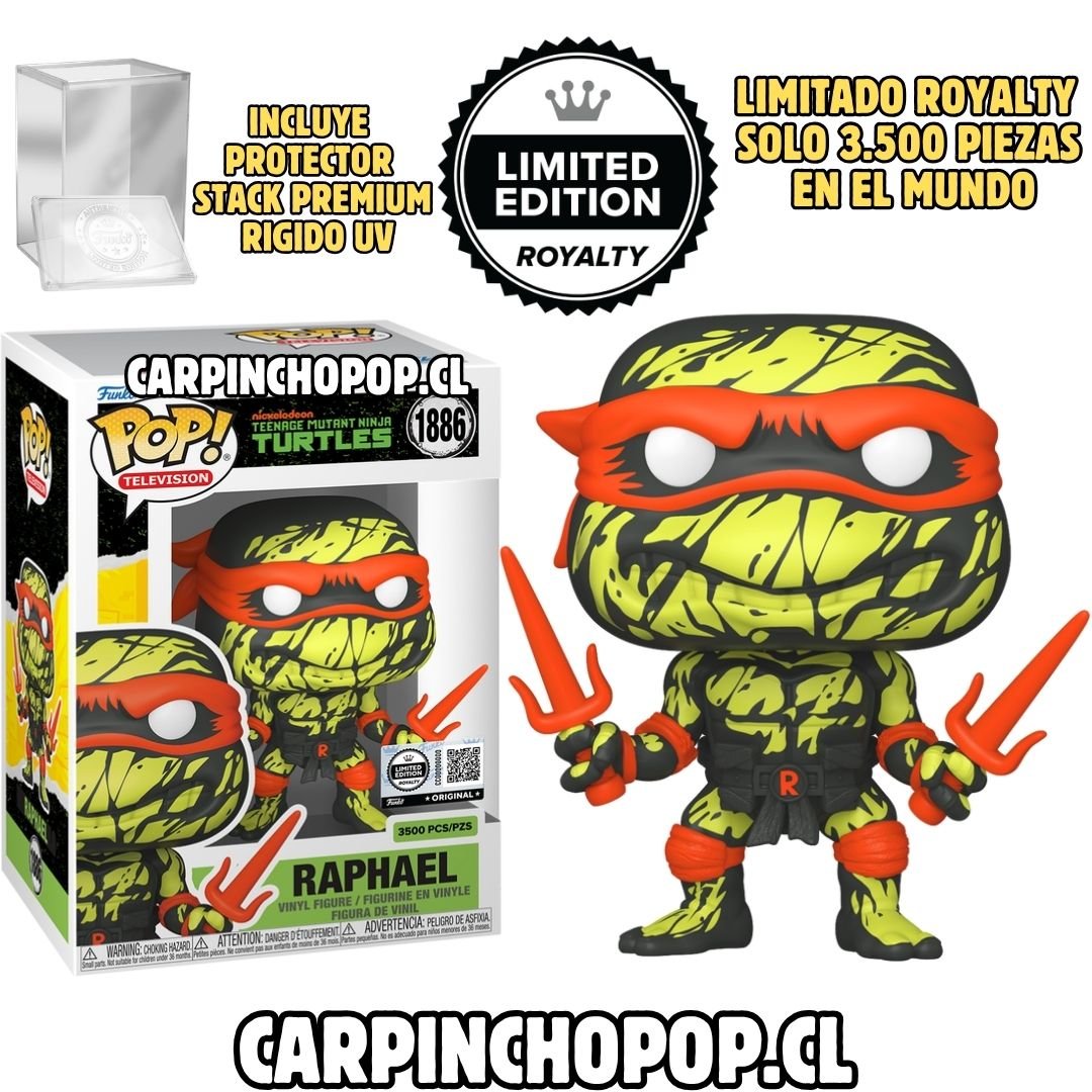 FUNKO POP TMNT LAS TORTUGAS NINJA - RAPHAEL 1886 LIMITADO ROYALTY SOLO 3.500 PIEZAS EN EL MUNDO + PROTECTOR STACK PREMIUM